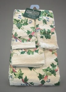 Set da bagno vintage nuovo con etichette Cannon Barth & Dreyfuss Sarah Lynn’s 4 pezzi IVY RIBBON NOS - Foto 1 di 8