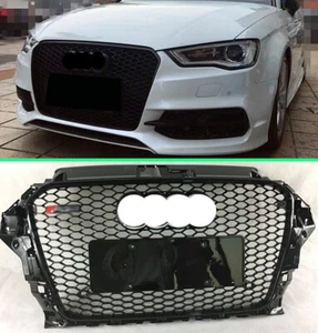 For Audi A3 2013 2014 2016 S3 8V RS3 Style Front Grille Gloss Black Frame Rings  - Bild 1 von 3