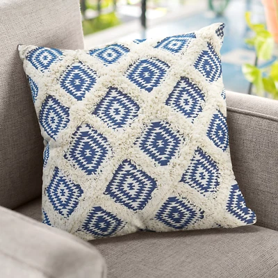 Bohemian tufted throw pillow case handmade punch needle cushion cover home decor - Image 1 of 4