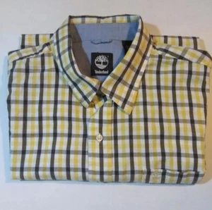 Timberland Men's Button-up Shirt Short Sleeves Brown And Gold Size Extra Large - Picture 1 of 6