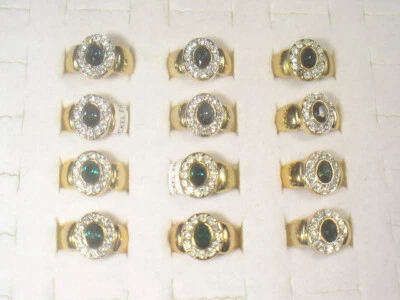 #  12  RINGS DESIGNER WITH  SWAROVSKE BLUE & GREEN  CRYSTALS WHOLESALE LOT 770 - Image 1 of 4