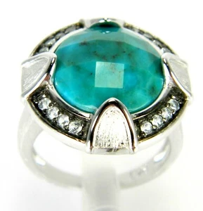 Hubei Azul Turquesa 14mm Glaciar Topacio Platino Solitario con Acentos Anillo -8 - Imagen 1 de 8