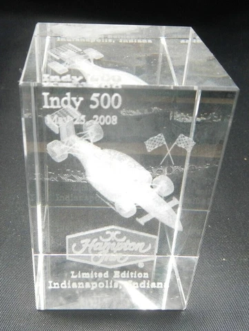 Indy 500 Limited Edition 2008 Hampton Inn Etched Glass Paperweight Cover