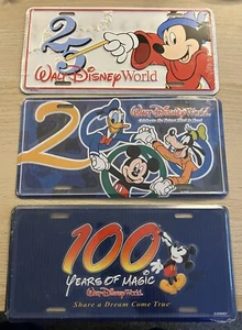 Walt Disney World 3 Vintage Metal License Plates 100 25 Years 2000 New Sealed - Picture 1 of 2