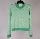 Women's Gucci Green GG Logo Crew Neck Wool Jacquard Pullover Sweater Size M