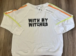 Wildfox Damen weiches weißes Sweatshirt mit meinen Hexen Halloween neu mit Etikett Large Hexe - Bild 1 von 4