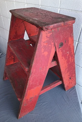 Antique Primitive Old Surface Double Sided Step Stool late 19th Cent Pail Bench Cover
