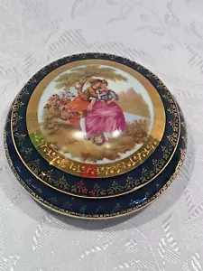 Vintage Limoges Fragonard große Porzellan Schmuck Box Werbung Paar Frankreich - Bild 1 von 7