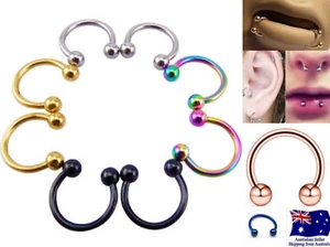 316L Horseshoe Hoop Bar Ring Cartilage Septum Helix Tragus Earring Piercing 1pc - Picture 1 of 1