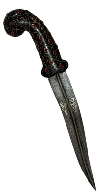 Indo persian Natural jade hilt dagger & damascus Steel blade with Silver Worked - Image 1 of 4