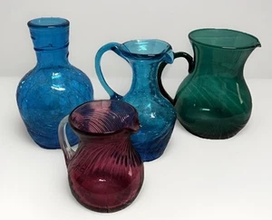 Vintage Crackle And Art Glass Vase Bottle Pitcher Lot - Picture 1 of 12