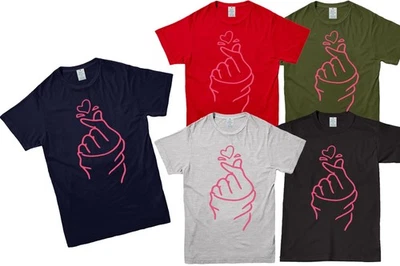 Finger Heart Sign Kpop Love Symbol Men Womens T shirt Slogan Novelty Gift - Image 1 of 3