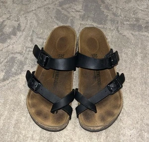 Birkenstock Girls Kids Leather Strap Toe Loop Black Sandals Shoes Sz 32 US 1.5 - Picture 1 of 5