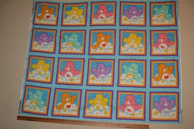 Cotton fabric panel, Care Bears quilt blocks, 44" x 35", preshrunk - Image 1 of 4