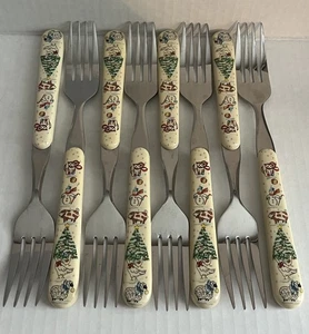 Vtg International Country Christmas Stainless Flatware - 8 Dinner Forks - Picture 1 of 5