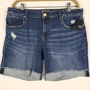NWT Kut From The Kloth Women's Catherine Boyfriend Shorts Dark Blue Sz 16 - Picture 1 of 5