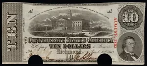 1863 10 $ RICHMOND Confederate States of America CUT CANCELED Note! AU+ bis UNC! - Bild 1 von 2