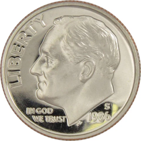1986 S Roosevelt Dime Choice Proof 10c US Coin Collectible Cover