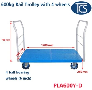 TCS 600kg Industrial Dual Side Handle 4 Wheel Platform Trolley - Picture 1 of 4