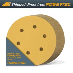 POWERTEC 45212G-50 Dischi abrasivi 6 pollici 6 fori 120 grana gancio e anello, oro 50 pezzi - Foto 1 di 10