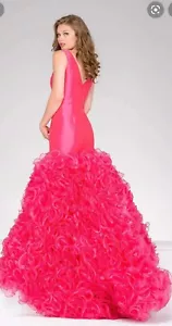Jovani Pink ruffle evening prom gown style 41639 size 10 MSRP $810 - Picture 1 of 4