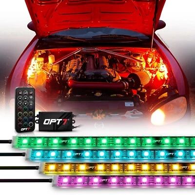 4PC Engine Bay RGB LED Lighting Kit w/ Wireless Remote for Truck Car OPT7 AURA - Image 1 of 4