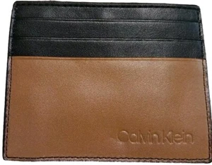 Usado en Excelente Condición Calvin Klein Para Hombres Marrón/Negro Bloques de Color Clip para Dinero Estuche para Tarjetas Cartera de Cuero - Imagen 1 de 4