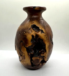 Vintage MCM Turned Burl Wood Bud Vase Rustic Art 7.5" - Picture 1 of 24