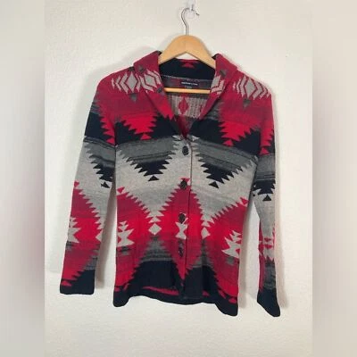 American Living Azteca Rojo Negro Gris Cárdigan Suéter XS Mezcla Algodón Cuello Foto 1 de 4