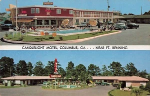 Candlelight Motel Columbus Georgia GA MCM con piscina auto parcheggiate cartolina d'epoca 2 - Foto 1 di 2