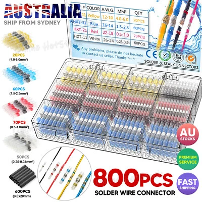 800pcs Heat Shrink Wire Connectors Electrical Solder Seal Butt Terminals Kit - image 1 of 4