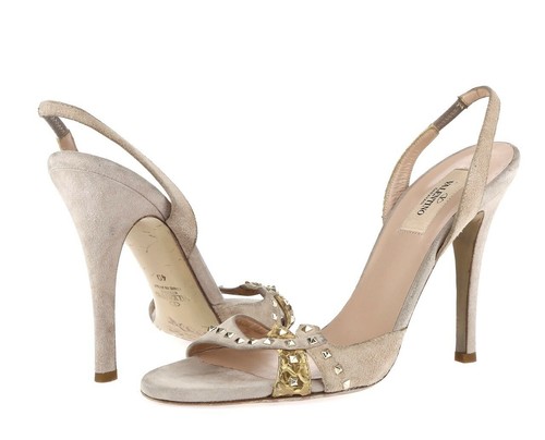 VALENTINO GARAVANI sandali beige scamosciati borchie cocktail tacco sottile taglia 40