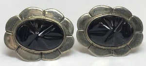 VINTAGE MENS STERLING SILVER BLACK ONYX CUFFLINKS CUFF LINKS CUFFS FACE - Picture 1 of 4