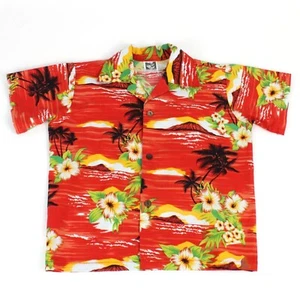 Paradise Lahaina Hawaiian Shirt Youth size 6 Chest 32 in Cotton Red Sunset Aloha - Picture 1 of 5