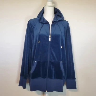 Chaqueta con capucha para mujer vintage de terciopelo talla 18/20 de moda Bug bolsillos azul cobalto  Foto 1 de 4