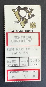 1974 Montreal Canadiens vs Pittsburgh Penguins Ticket Stub 3/10/74 - Picture 1 of 1