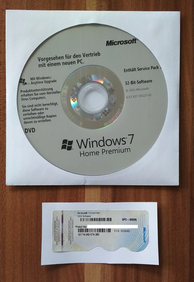 Microsoft Windows 7 Home Premium 32Bit DVD + Windows 7 Home Premium Lizenz Key - Bild 1 von 1
