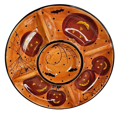 Laurie Gates 5 secciones cerámica Halloween plato para servir murciélagos y calabazas LEER Foto 1 de 4