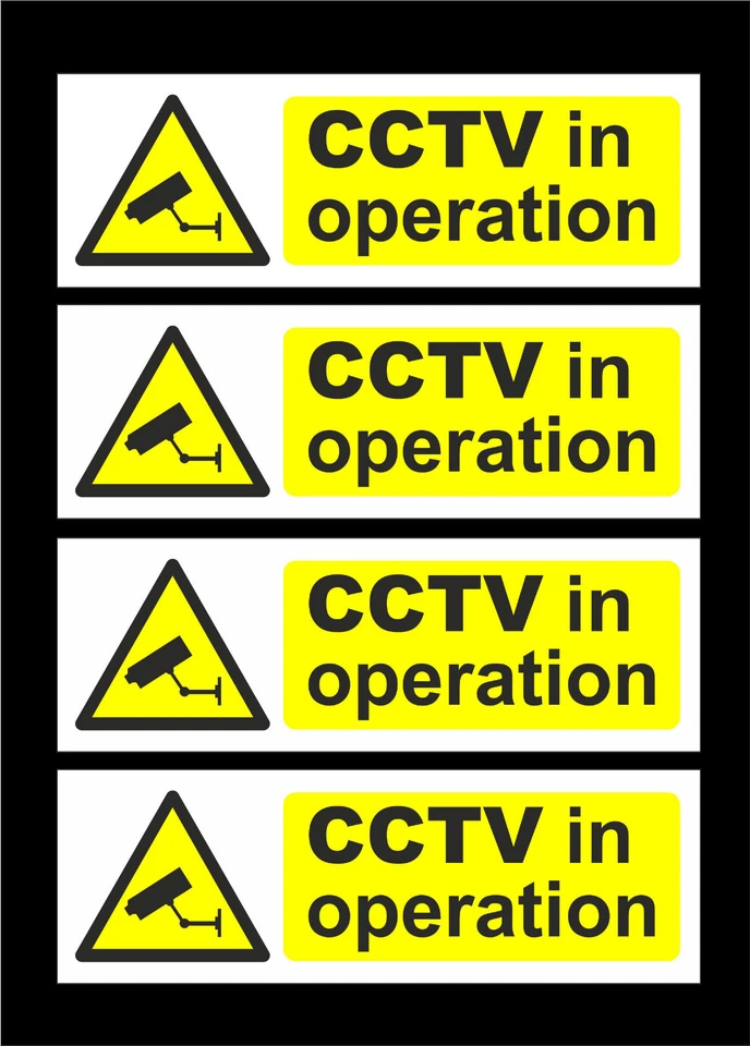 4 x CCTV IN OPERATION signs or stickers 300x100mm or 150x50mm security camera
