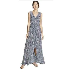 $360 Poupette St Barth Bonnie Layer Wrap Dress in Blue Maze NWOT Sz XS Flowy - Picture 1 of 13