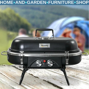 Portable Gas BBQ Grill 2 Burner Tabletop Barbecue with Lid Ignition for Camping - Picture 1 of 12