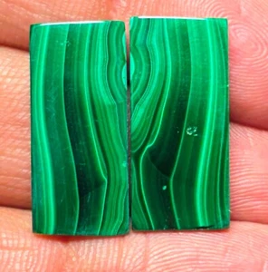 Natural Malachite Baguette Shape Pair 26.90 Cts Loose Gemstone Cabochon J 9226 - Picture 1 of 5