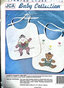 HUMPTY DUMPTY SET- TWO BIBS - STAMPED CROSS-STITCH KIT - NEW, UNOPENED & UNUSED - Picture 1 of 2