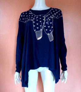 NE-NET ISSEY MIYAKE GRAPHIC/ LOGO PRINT LONG SLEEVED KNIT TOP BLUE SIZE 2 - Picture 1 of 7