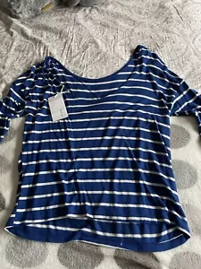 ❤️Stradivarius Fine Knit Breton Striped Top, Size S. First Up To Size 14. - Picture 1 of 4