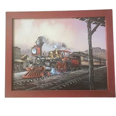 Ted Blaylock #82 "Rollin" cuadro de tren de aluminio en marco de madera borgoña 17x14x1 Foto 1 de 4