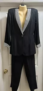 Vtg 80s Michael Blair Evening Formal Black Pantsuit w/ Vest Blk/White Stripe S 8 - Picture 1 of 11