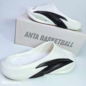 Anta US 14 Men's Bubble Recovery Slides - White Black -Dual Cushion Sandals -NIB - Picture 1 of 19