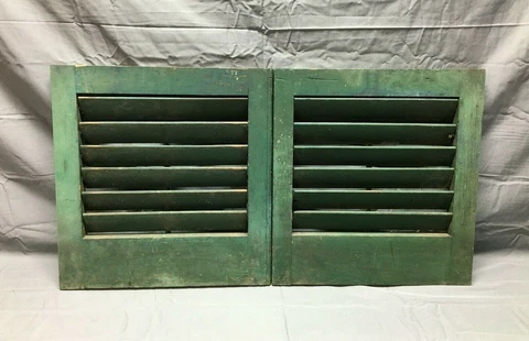 Pair Antique House Window Wood Louvered Shutters Shabby 16x16 VTG Chic 368-22B Cover