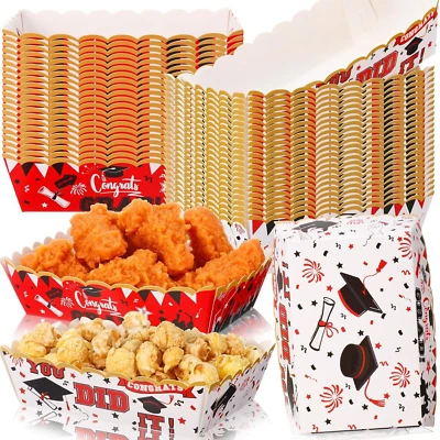60 Pcs 2025 Red Graduation Paper Food Trays Congrats Grad Disposable Plates Food - Image 1 of 4